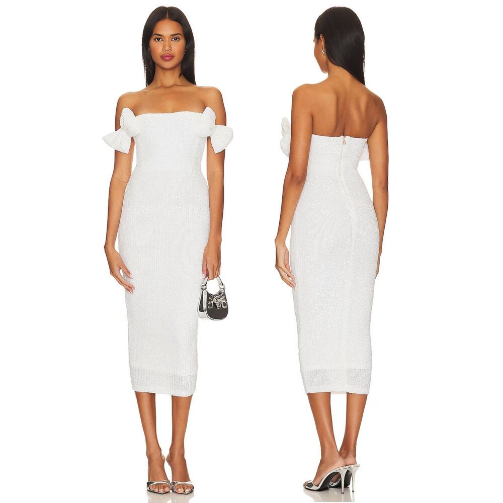 Nookie Charisma Dress Midi Bow Strapless Sequin Graduation Party Bridal Formal S